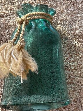 Teal Green Decorative Glass Vase with Rope Tassel